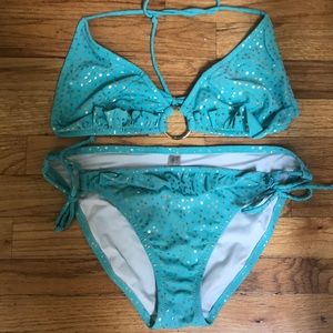 Aqua and gold dot VS Bikini!